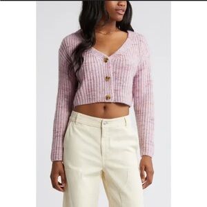 2/$30 Nordstrom BP Space Dye V-Neck Crop Rib Cardigan Pink sz Large